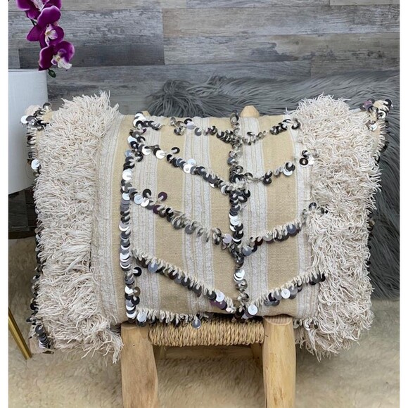Moroccan Vintage Berber Handira Wedding Blanket Pillow 03YS00283 - Picture 10 of 10